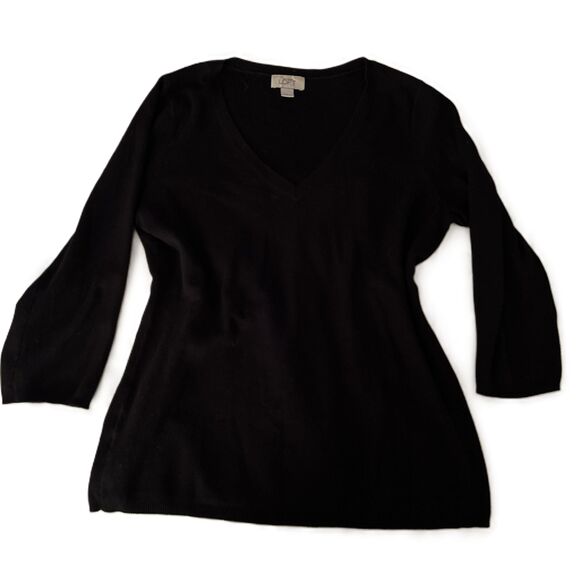 Ann Taylor Loft Black V Neck 34 Sleeve Pullover Sweater Size Large - Picture 2 of 6